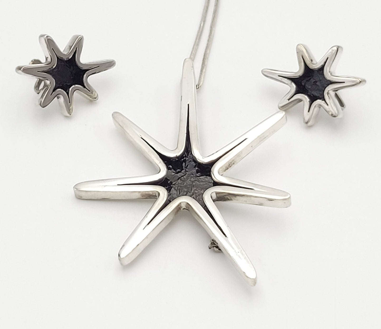 Taxco Sterling Jewelry Designer Taxco Sterling Silver Statement Necklace & Earrings Set