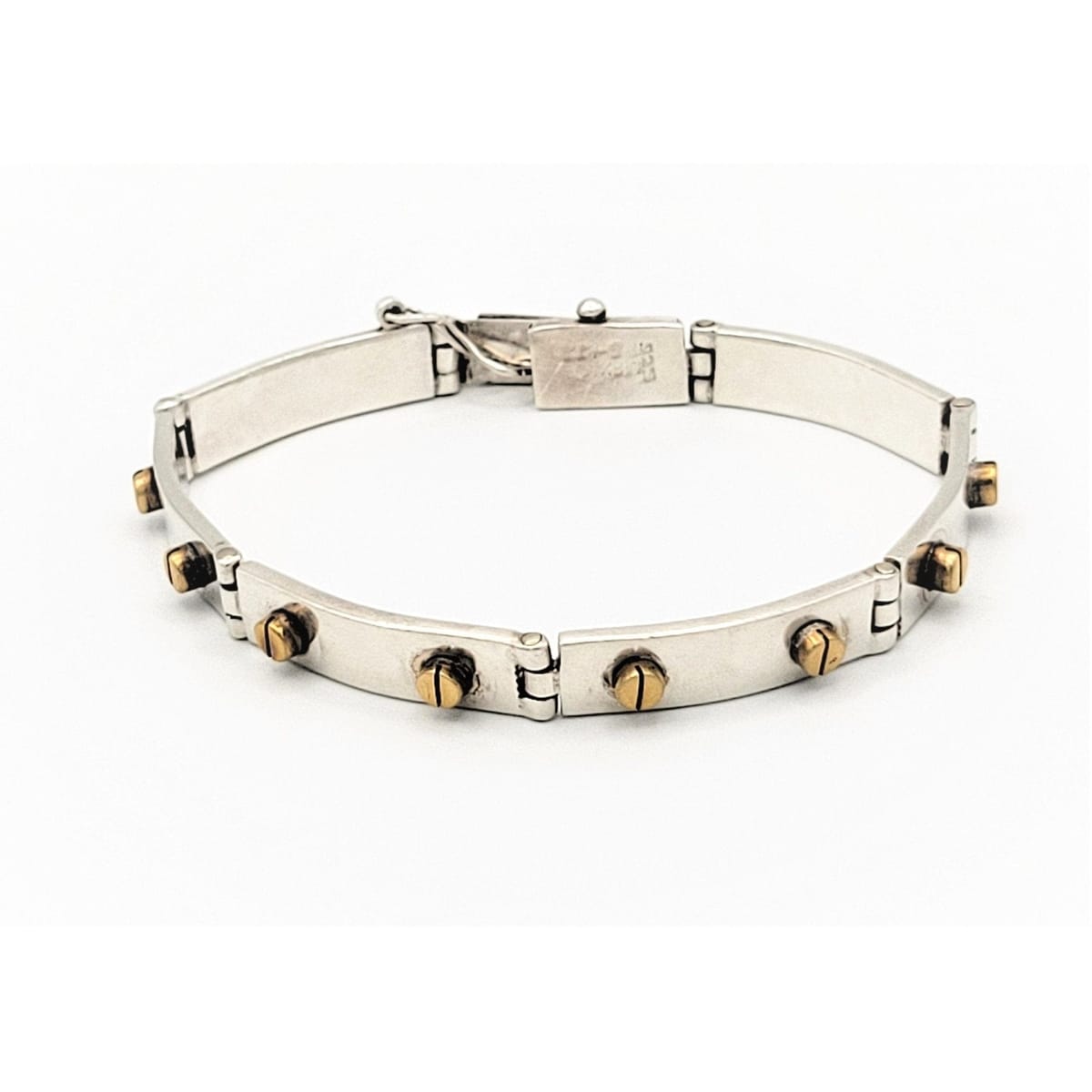 Taxco Sterling Jewelry Vintage Taxco Designer Sterling Silver & Brass Modernist Panel Links Bracelet