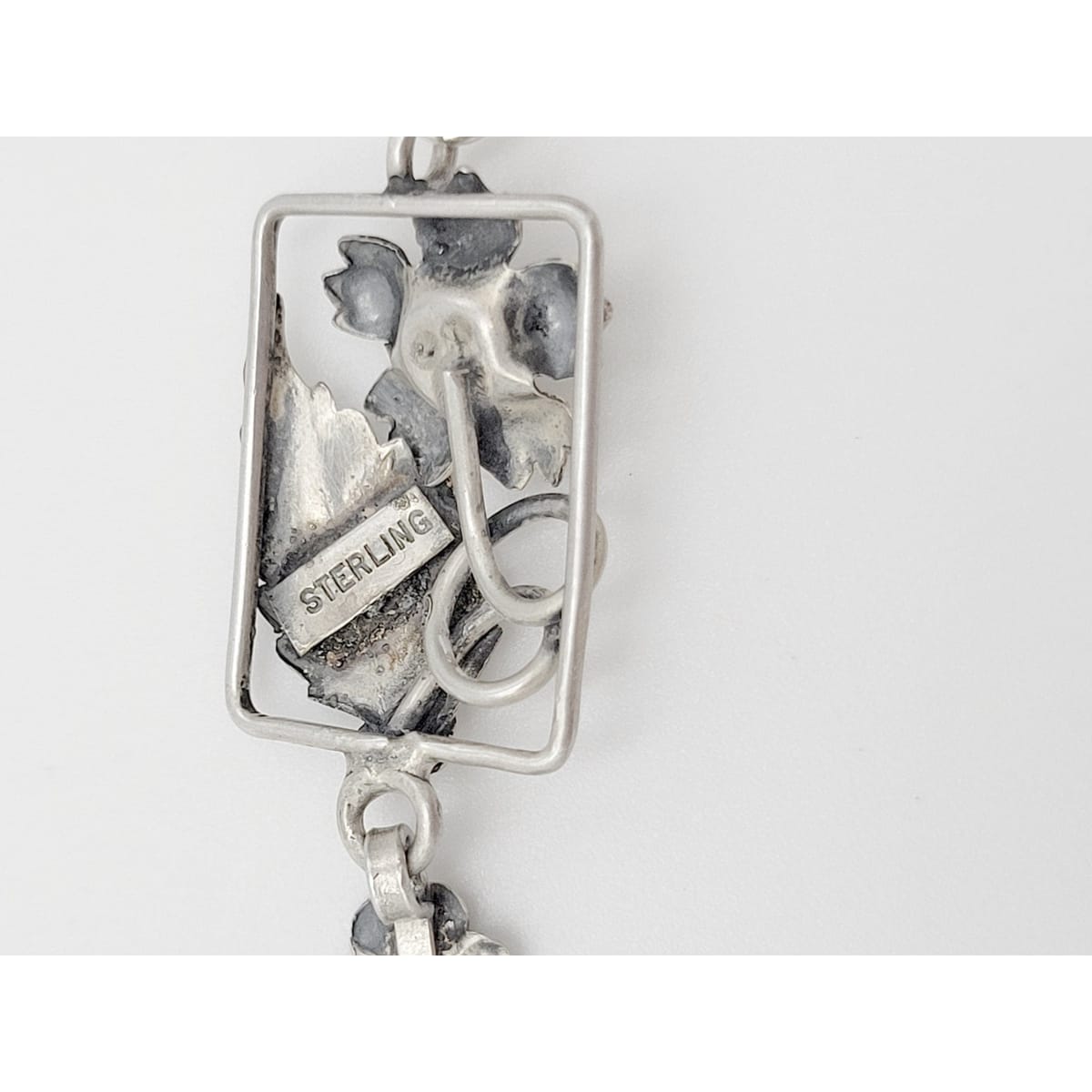 Vintage Sterling Bracelet Jewelry Art Deco Raised Relief Flora Fauna Sterling Silver Panel Links Bracelet 40/50s
