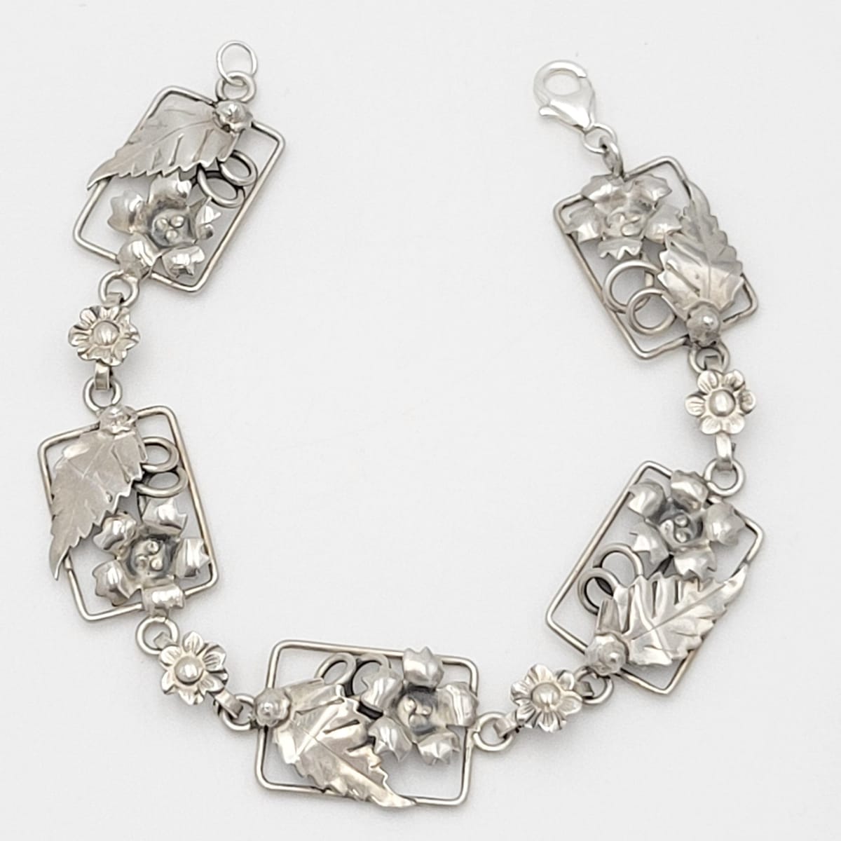 Vintage Sterling Bracelet Jewelry Vintage Art Deco Floral Panel Link Sterling Bracelet