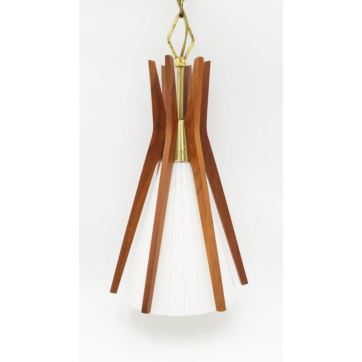 Virden Lighting Lighting Virden Danish Modernist Walnut Wood & Glass Hanging Pendant Light 1965