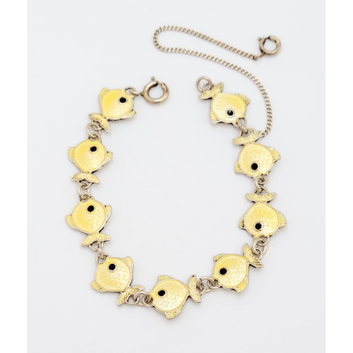 Volmer Bahner Jewelry Danish Volmer Bahner Sterling & Yellow Enamel Fish Link Bracelet Circa 1950s