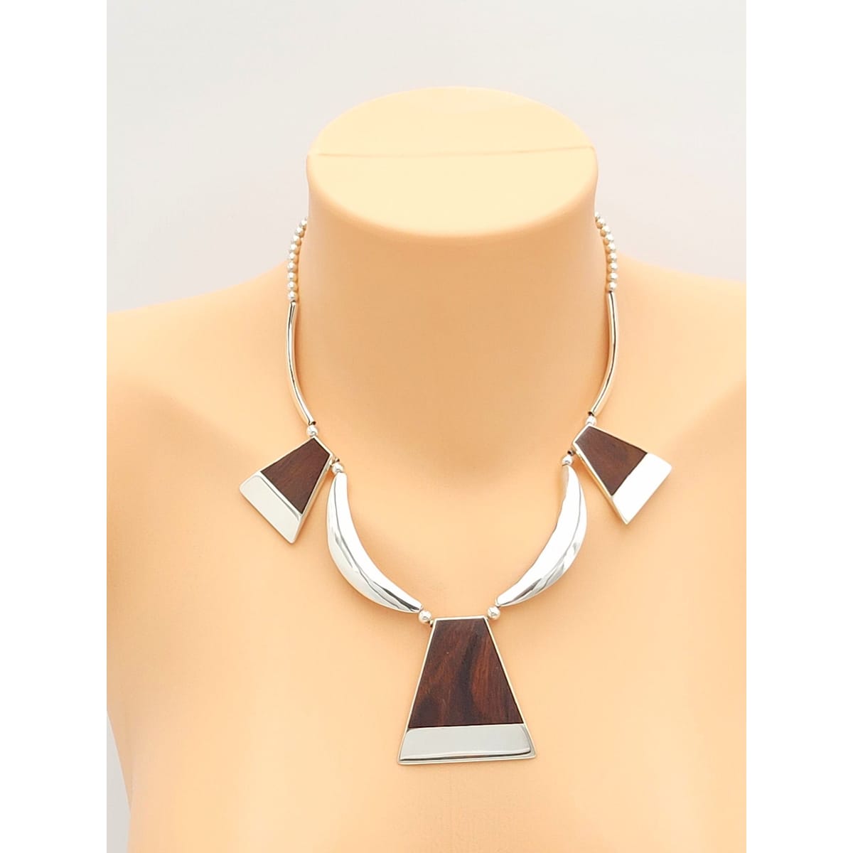 White Hogan Jewelry Superb RARE White Hogan Sterling Wood Modernist Necklace Earrings Set 70s