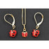 14k Gold Jewelry Designer 14KT & Guilloche Enamel Ladybug Necklace & Earrings Demi Parure Set