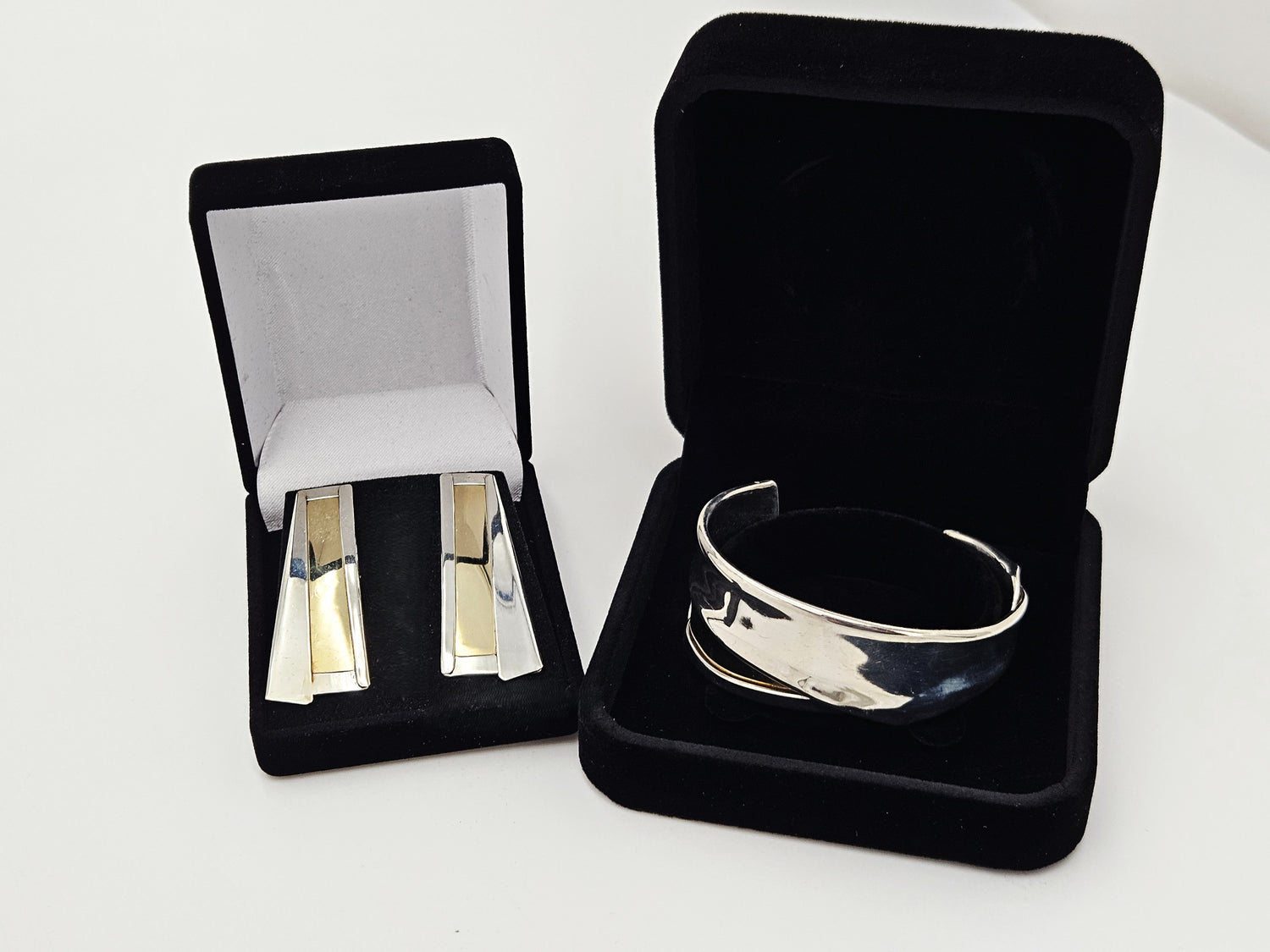Designers Katz Turner California Sterling Post Modern Bracelet Earring Set 80's, multicolor, gold, silver - image 1 of 9