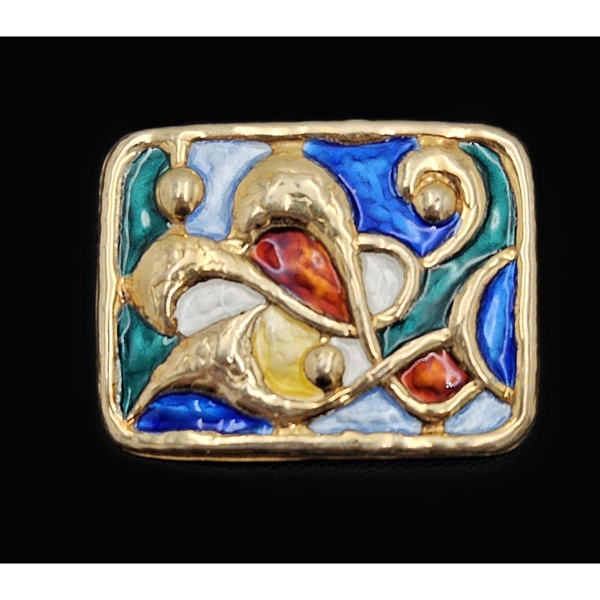 Designer Oystein Balle Norway Sterling Enamel Abstract Modernist Brooch 1950s, multicolor, blue, gold - image 1 of 9