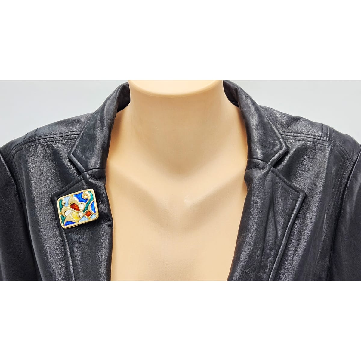 Designer Oystein Balle Norway Sterling Enamel Abstract Modernist Brooch 1950s, multicolor, blue, gold - image 2 of 9