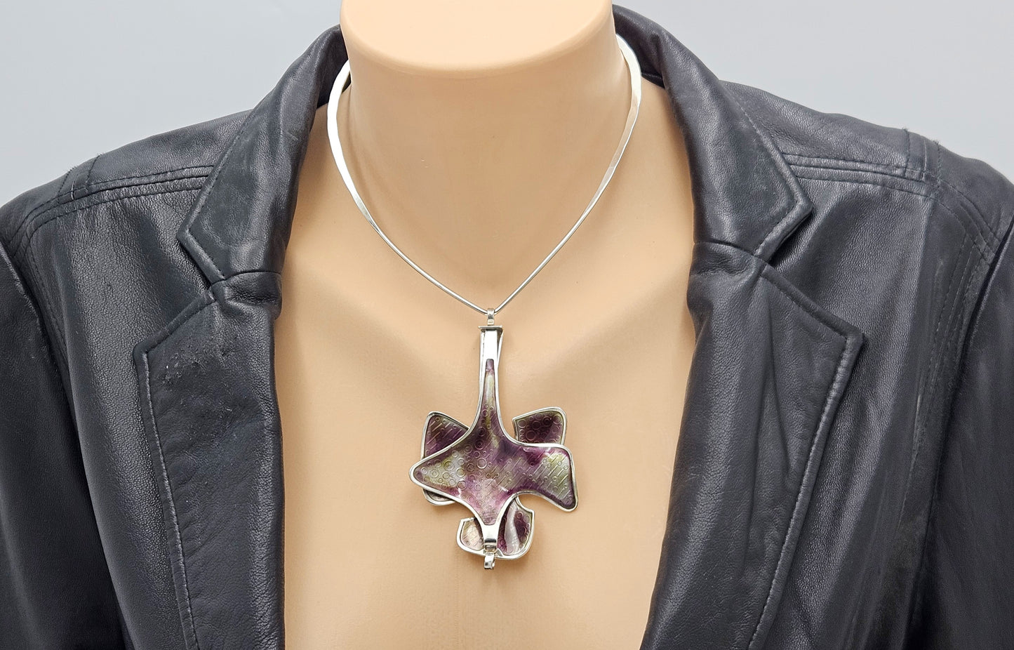 David Andersen BSO Norway 925 Enamel Modernist Statement Necklace 1960s