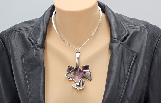 David Andersen BSO Norway 925 Enamel Modernist Statement Necklace 1960s