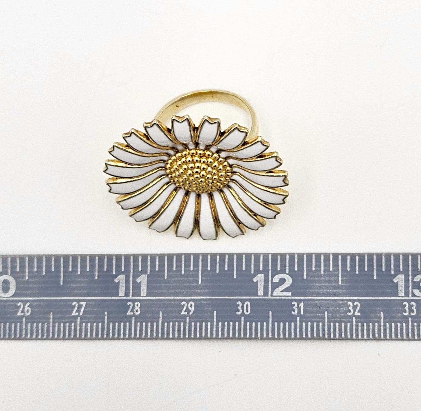 Superb Anton Michelsen Denmark Sterling & Enamel Large Daisy Flower Ring 40s