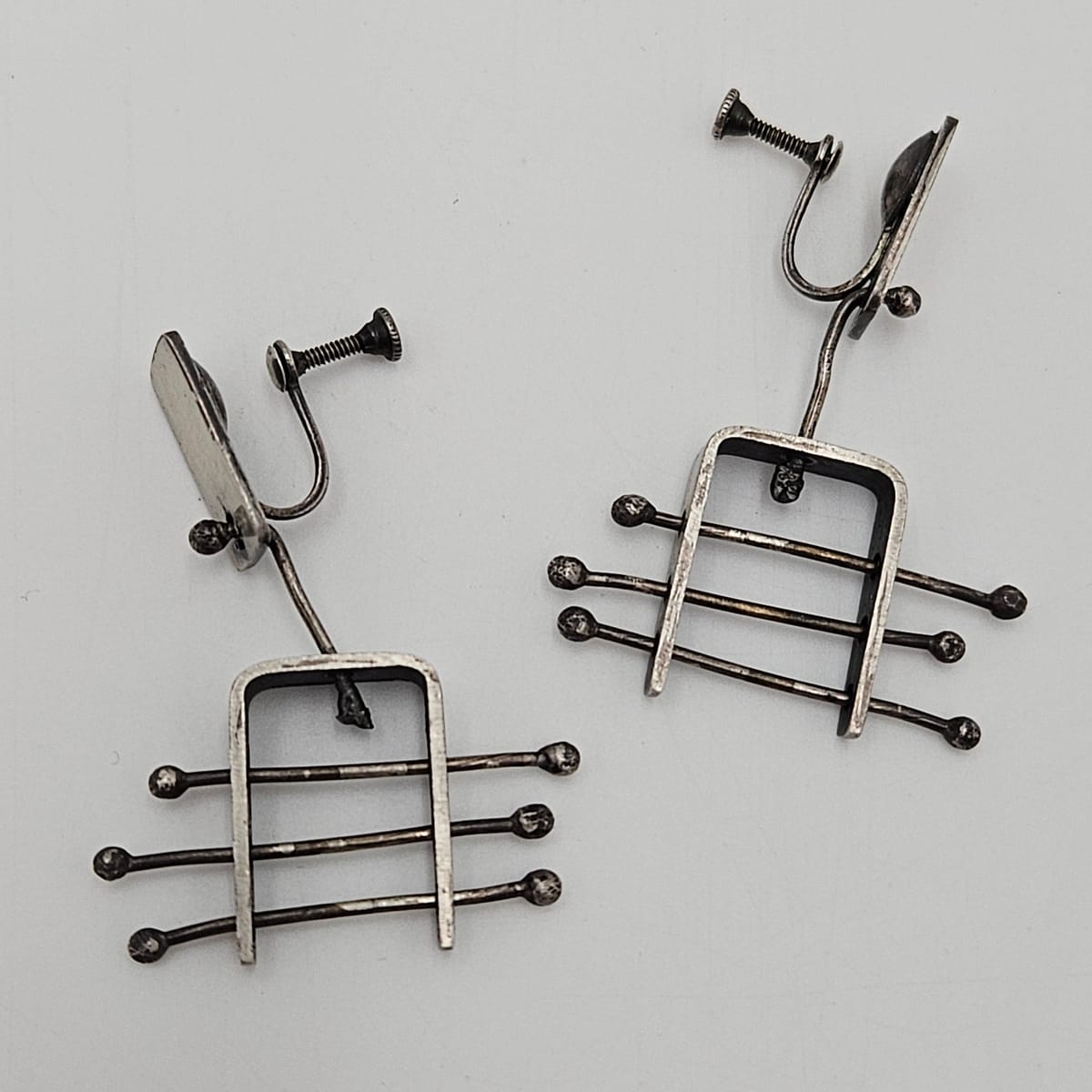 Ed Wiener sterling silver abstract Expressionism 3D Drop Dangle Earrings &