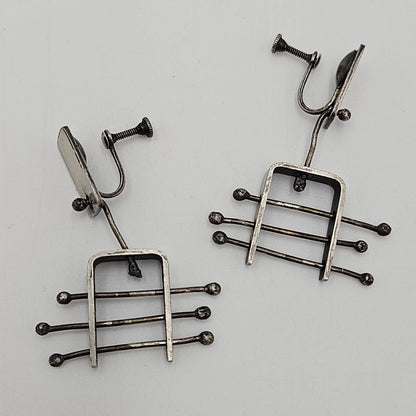 Ed Wiener sterling silver abstract Expressionism 3D Drop Dangle Earrings &