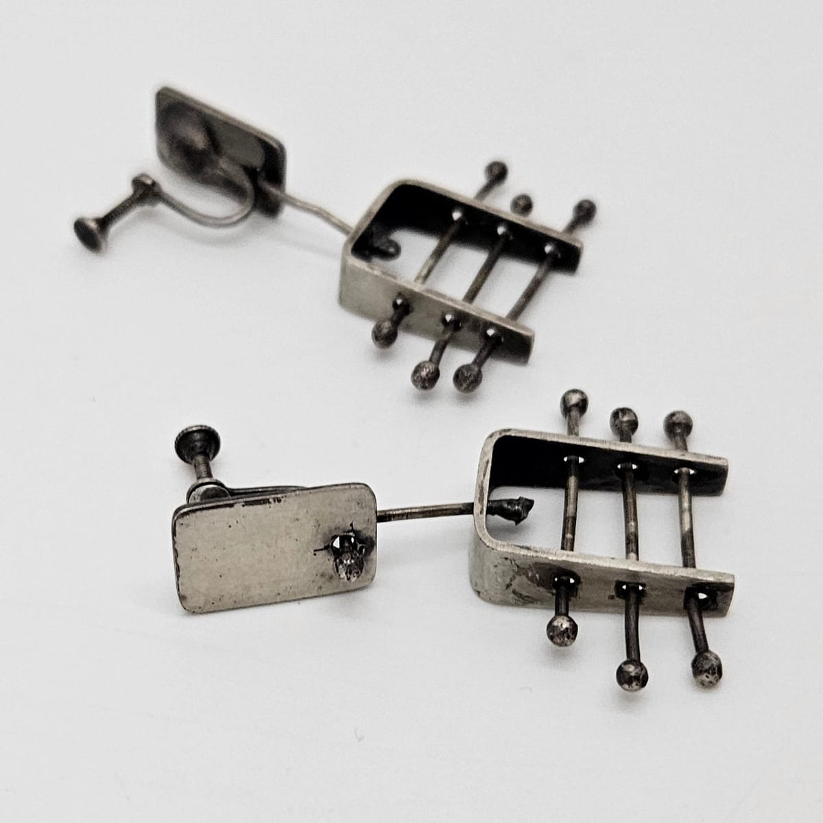 Ed Wiener sterling silver abstract Expressionism 3D Drop Dangle Earrings &