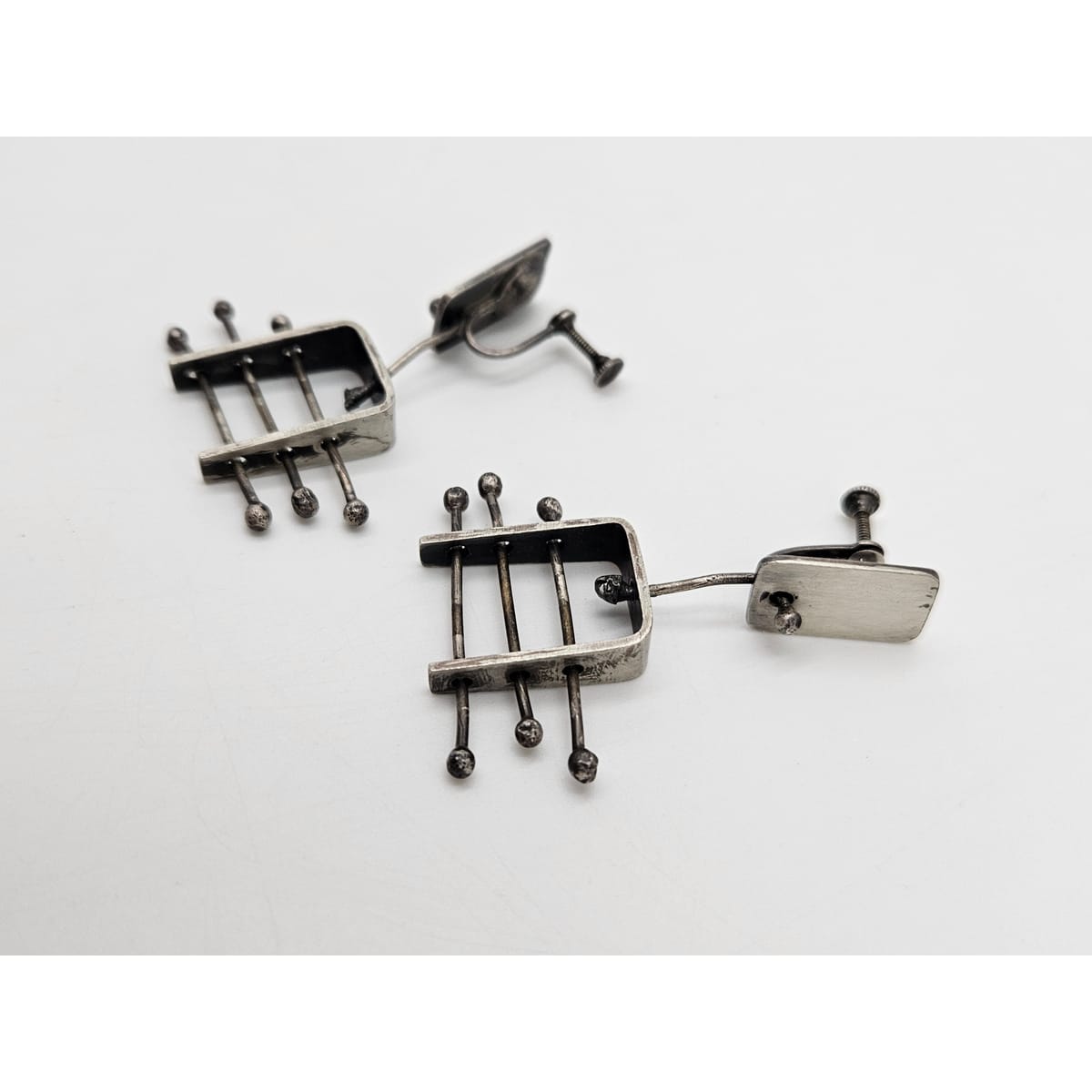 Ed Wiener sterling silver abstract Expressionism 3D Drop Dangle Earrings &