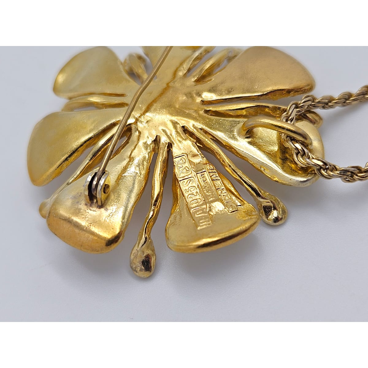 David Andersen Sterling Enamel 3D Tropical Flower Pendant Necklace C. 1960s, multicolor, floral, gold - image 9 of 10