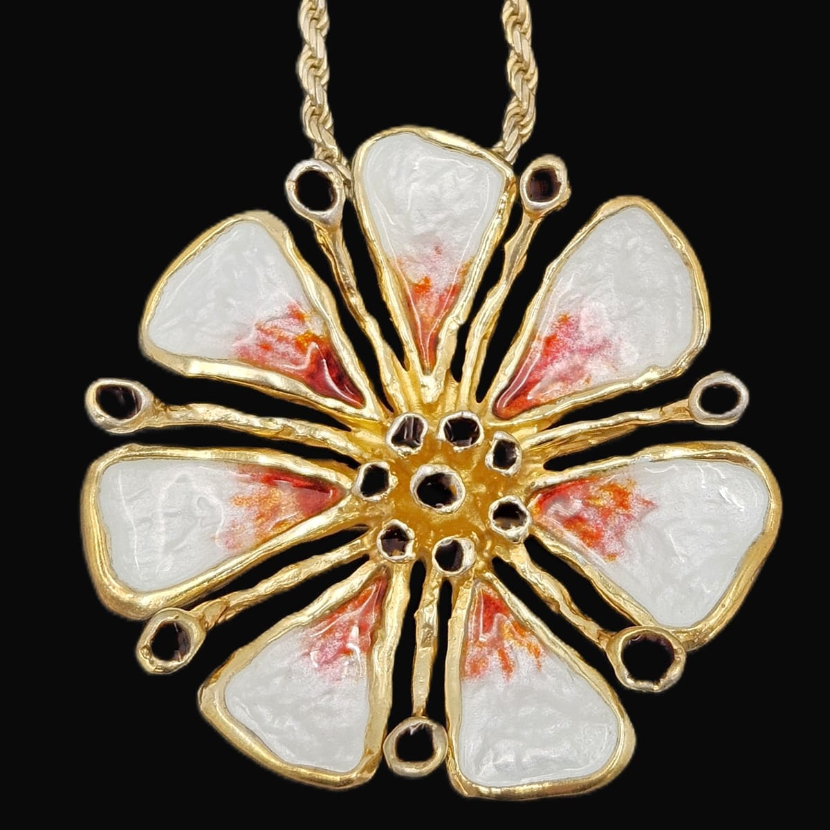David Andersen Sterling Enamel 3D Tropical Flower Pendant Necklace C. 1960s, multicolor, floral, gold - image 1 of 10