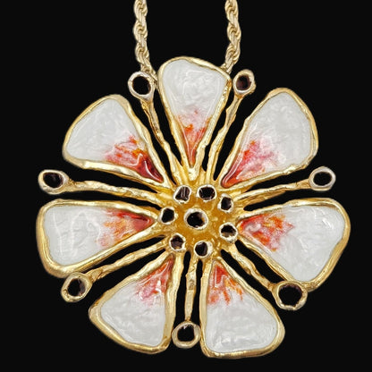 David Andersen Sterling Enamel 3D Tropical Flower Pendant Necklace C. 1960s, multicolor, floral, gold - image 1 of 10