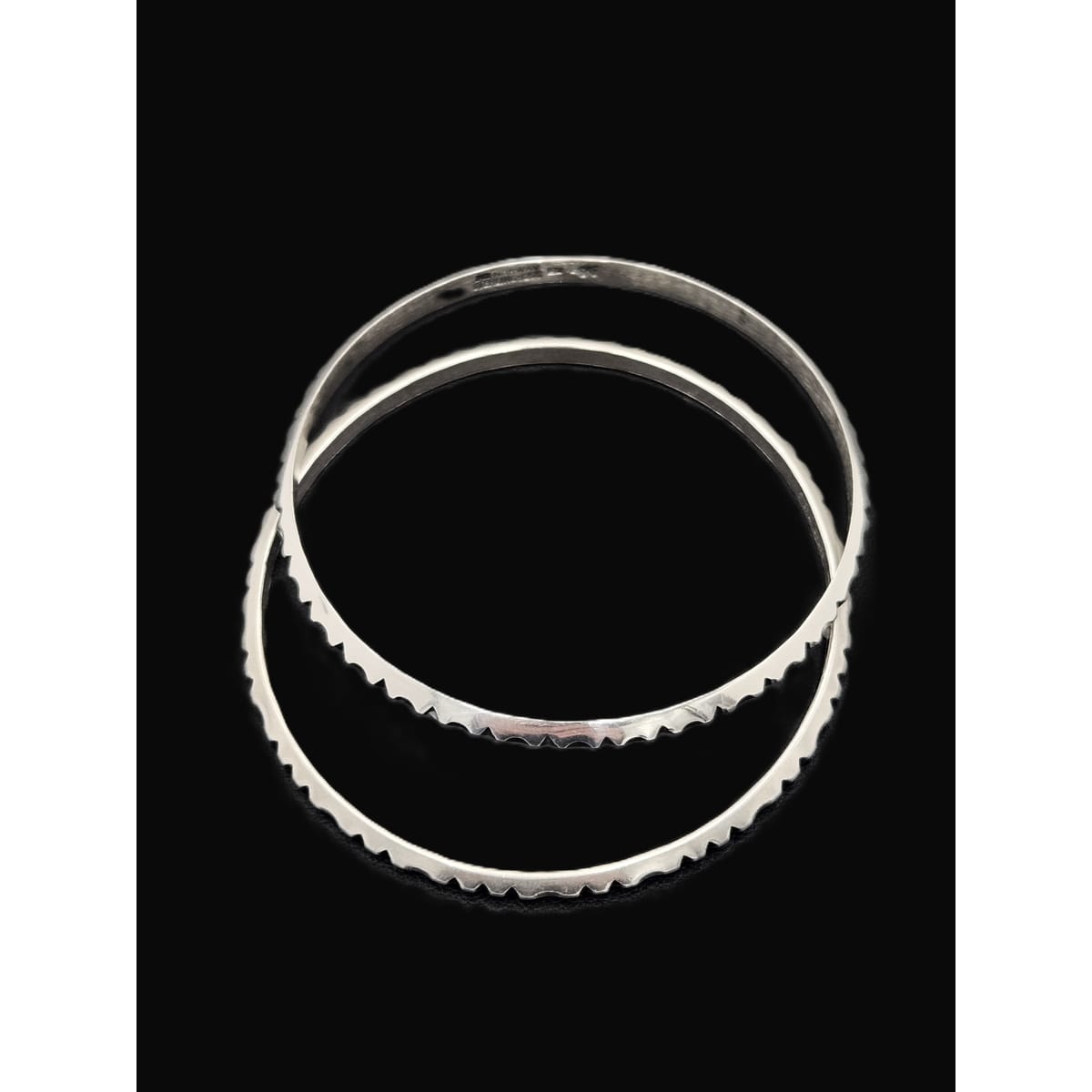 Norway+ Designs Erling Christoffersen Rare Set/2 Sterling Ridged Bangles 1960s, silver, black, sterling silver - image 1 of 6