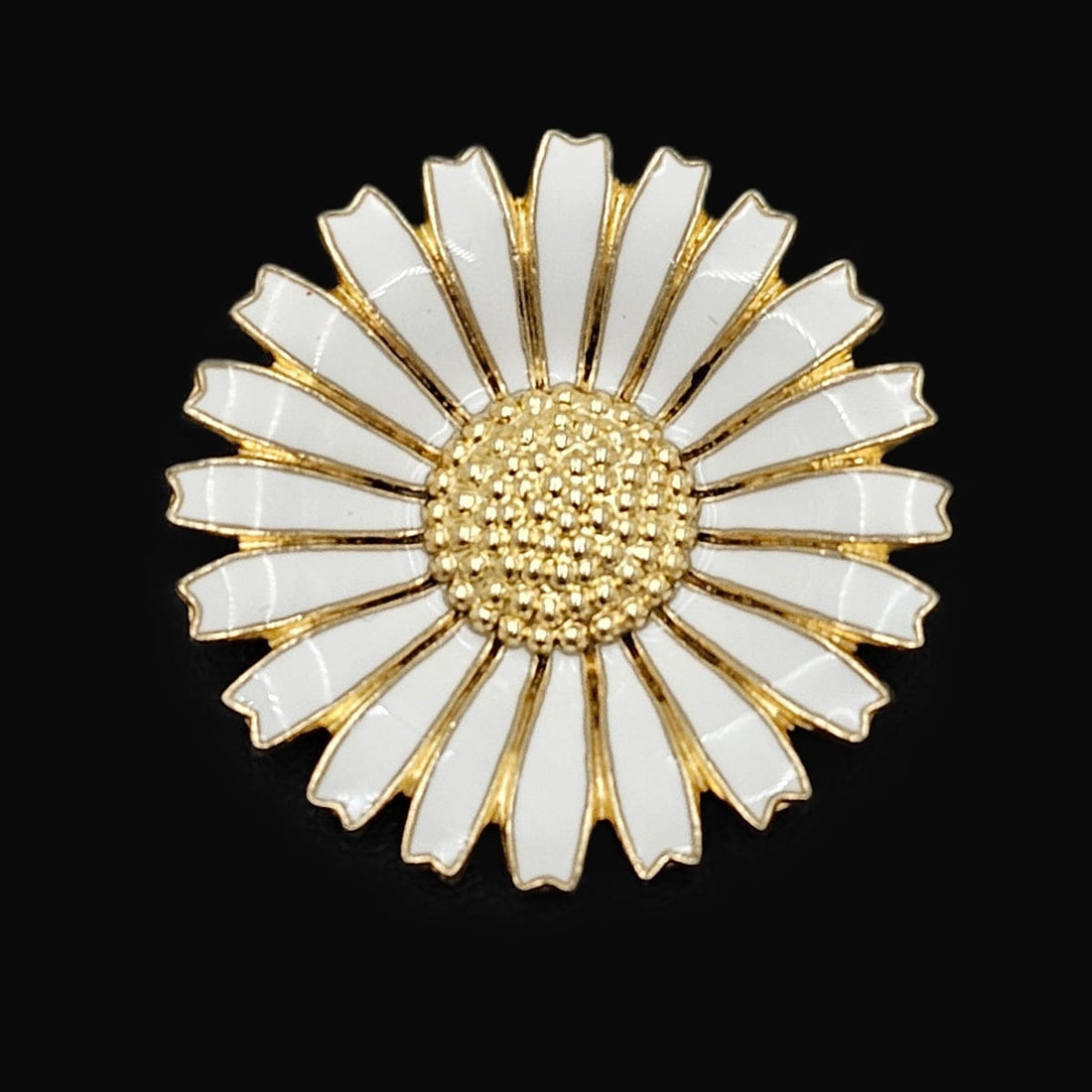 Anton Michelsen Denmark sterling silver enamel Daisy Flower Brooch Scarf Clip 1940s, view 1 of 10