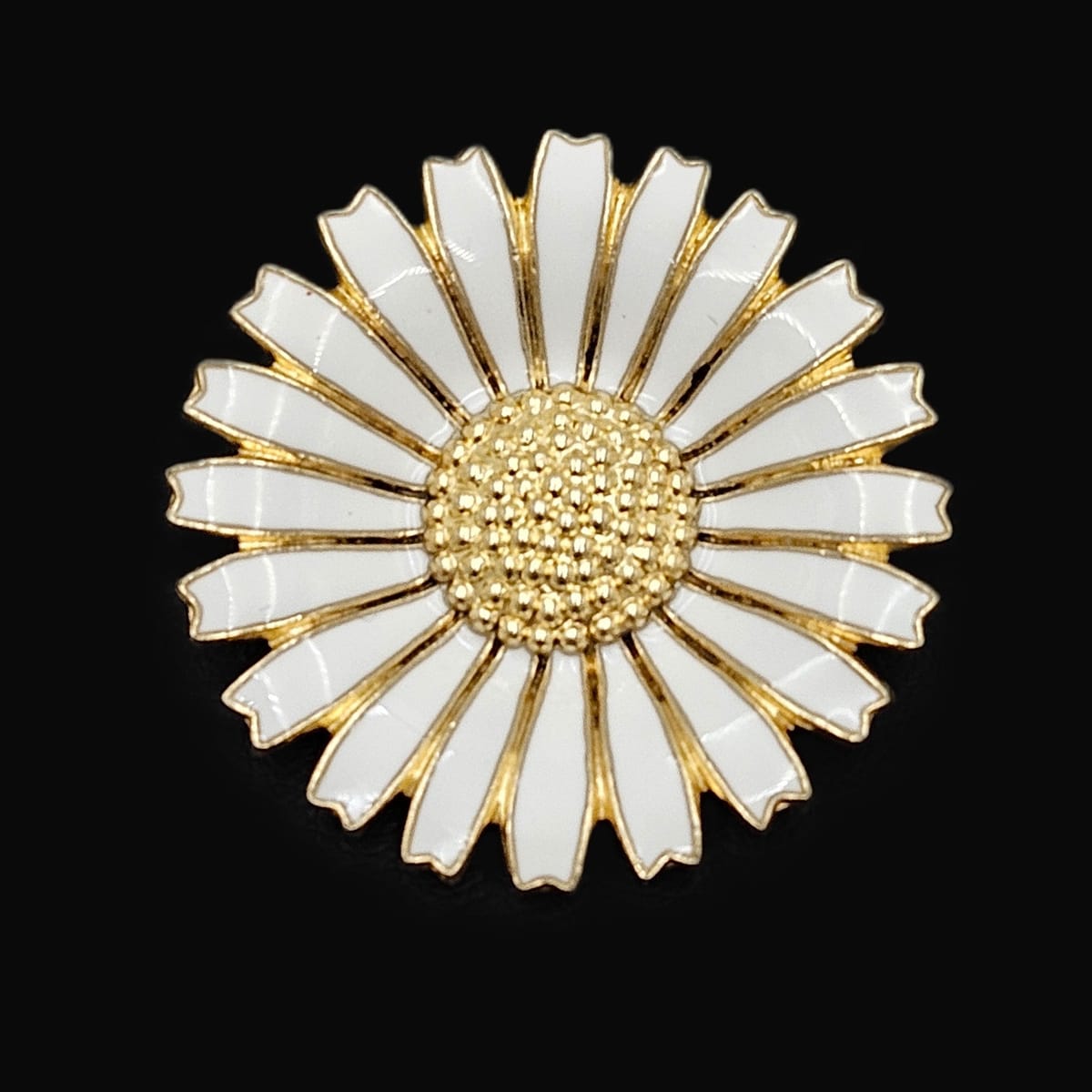 Anton Michelsen Denmark sterling silver enamel Daisy Flower Brooch Scarf Clip 1940s, view 1 of 10