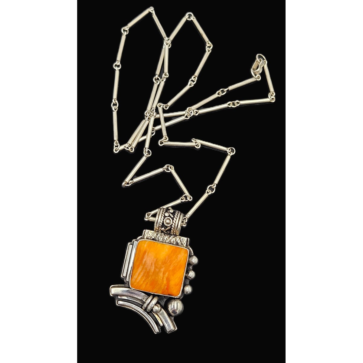 OOAK Victor Yurivilca Sterling Spiny Oyster Abstract Large Statement Necklace, silver, multicolor, orange - image 1
