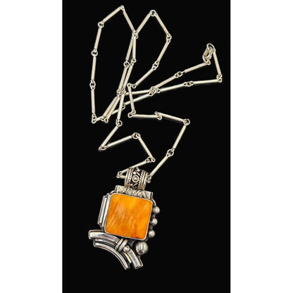 OOAK Victor Yurivilca Sterling Spiny Oyster Abstract Large Statement Necklace, silver, multicolor, orange - image 1