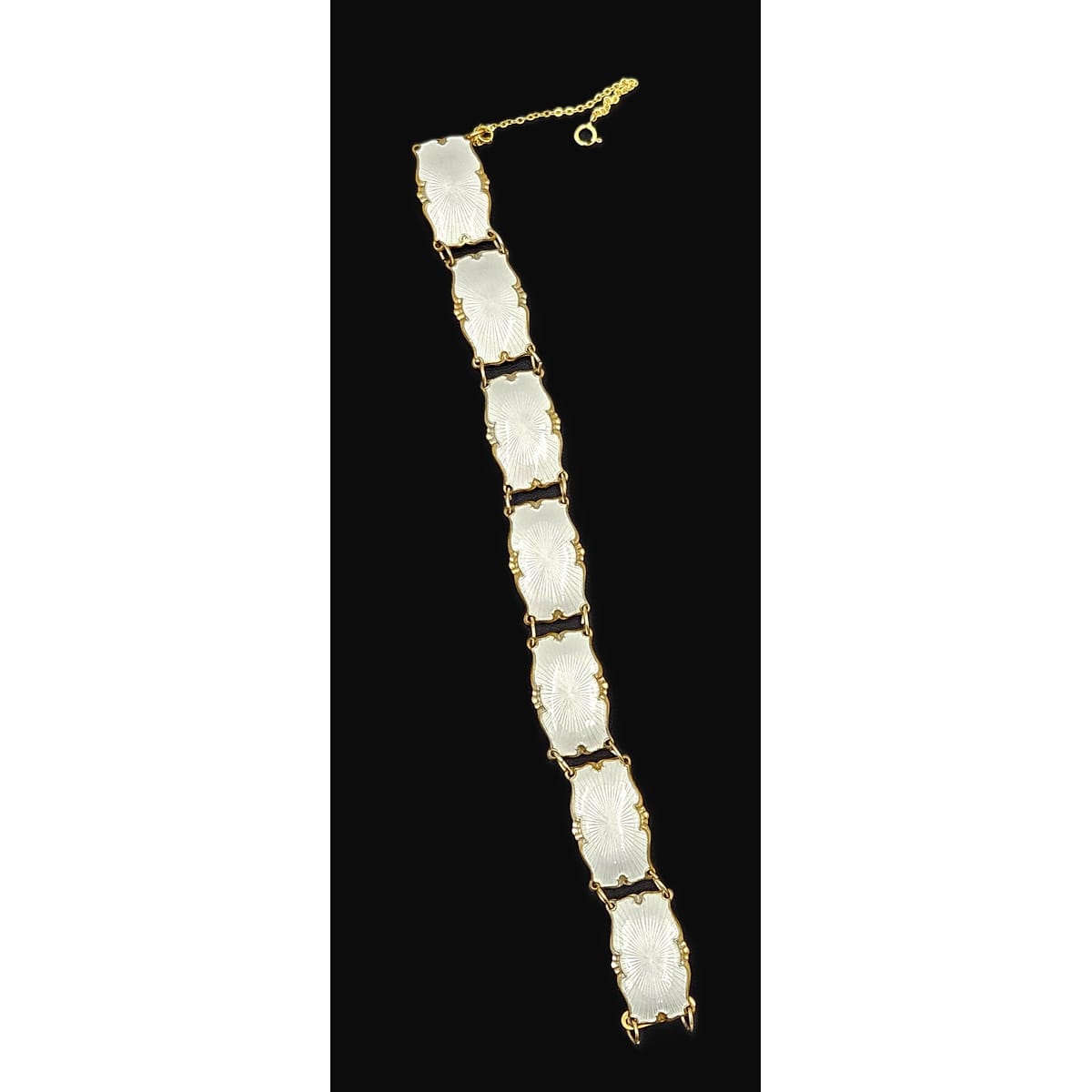 Ivar Holth Norway Sterling &amp; White Enamel Art Deco Panel Link Bracelet 1940s, multicolor, gold, geometric - image 1 of 10
