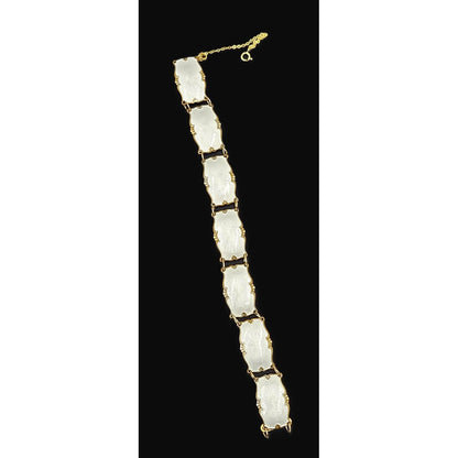 Ivar Holth Norway Sterling &amp; White Enamel Art Deco Panel Link Bracelet 1940s, multicolor, gold, geometric - image 1 of 10