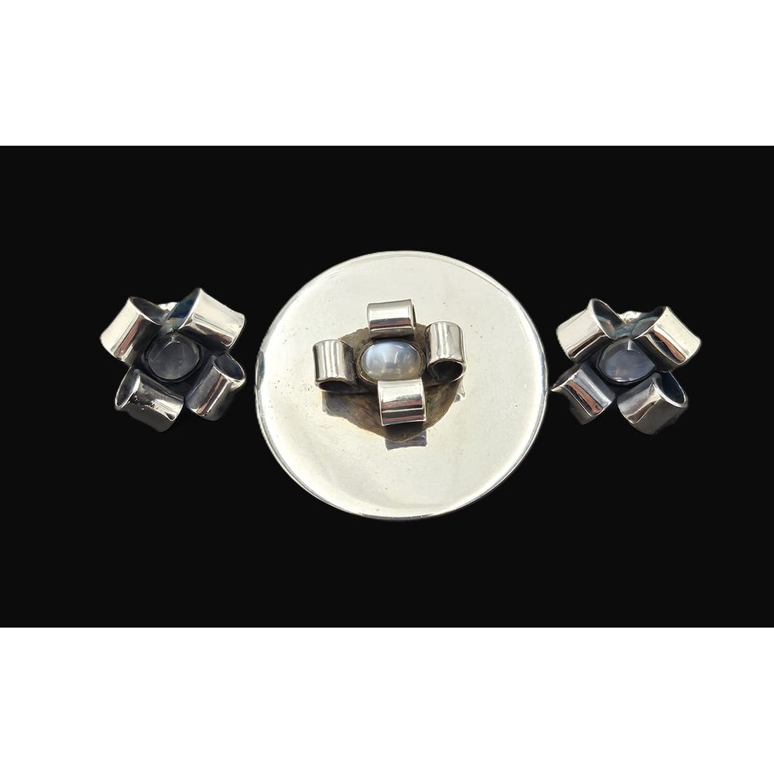 Superb Rare Sam Kramer Sterling Moonstone Brooch Earrings Demi Parure Set, multicolor, silver, sterling silver - image 1 of 10