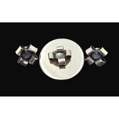 Superb Rare Sam Kramer Sterling Moonstone Brooch Earrings Demi Parure Set, multicolor, silver, sterling silver - image 1 of 10