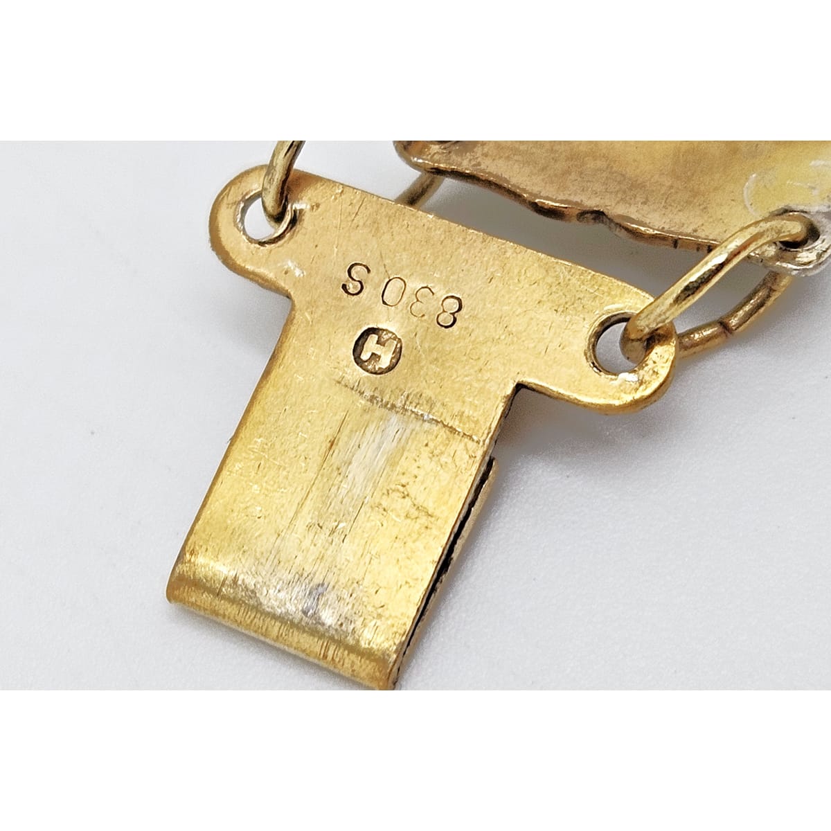 Ivar Holth Norway Sterling &amp; White Enamel Art Deco Panel Link Bracelet 1940s, multicolor, gold, geometric - image 9 of 10