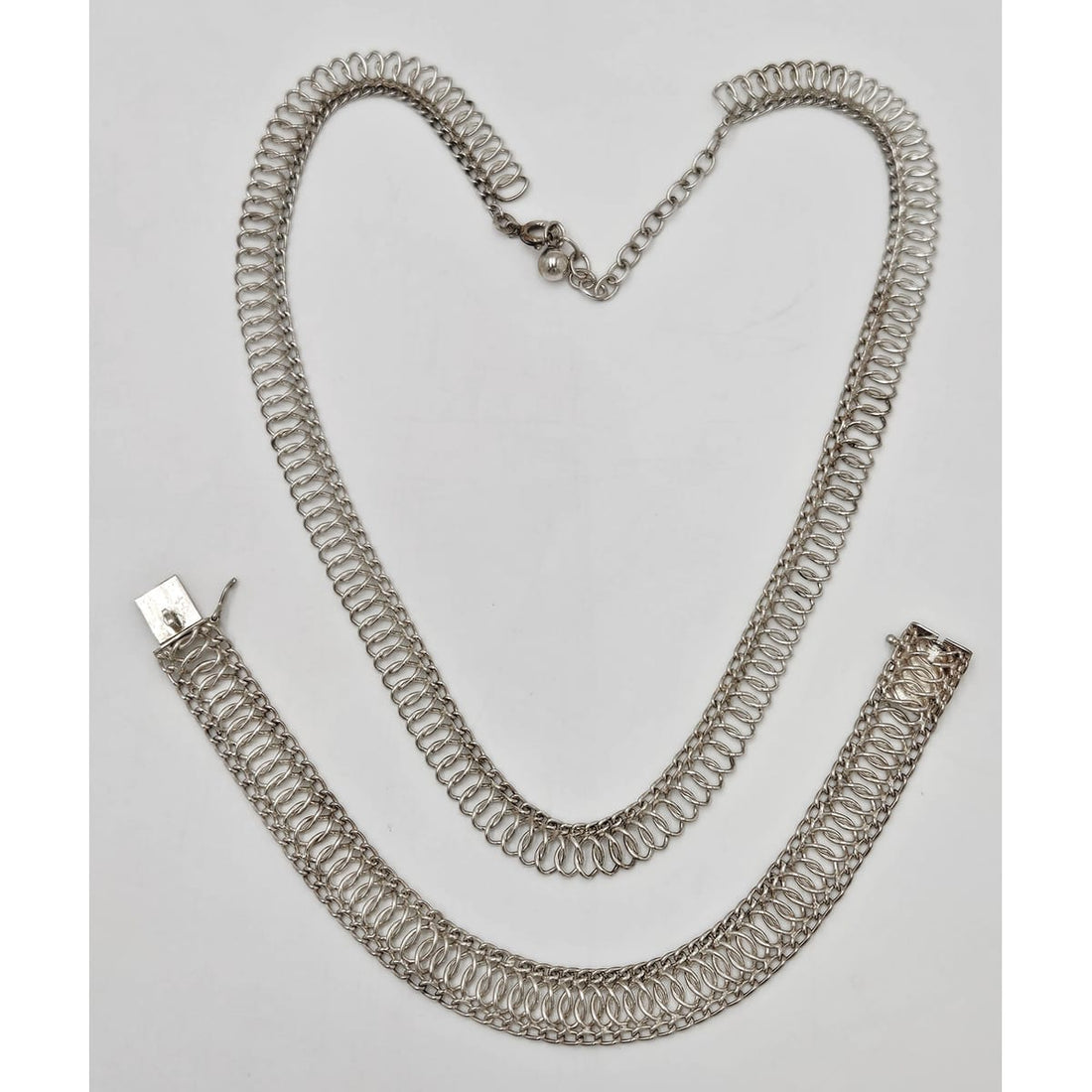 Binder Denmark sterling silver modernist Links Necklace Bracelet Set 1940-50s, view 1 of 10