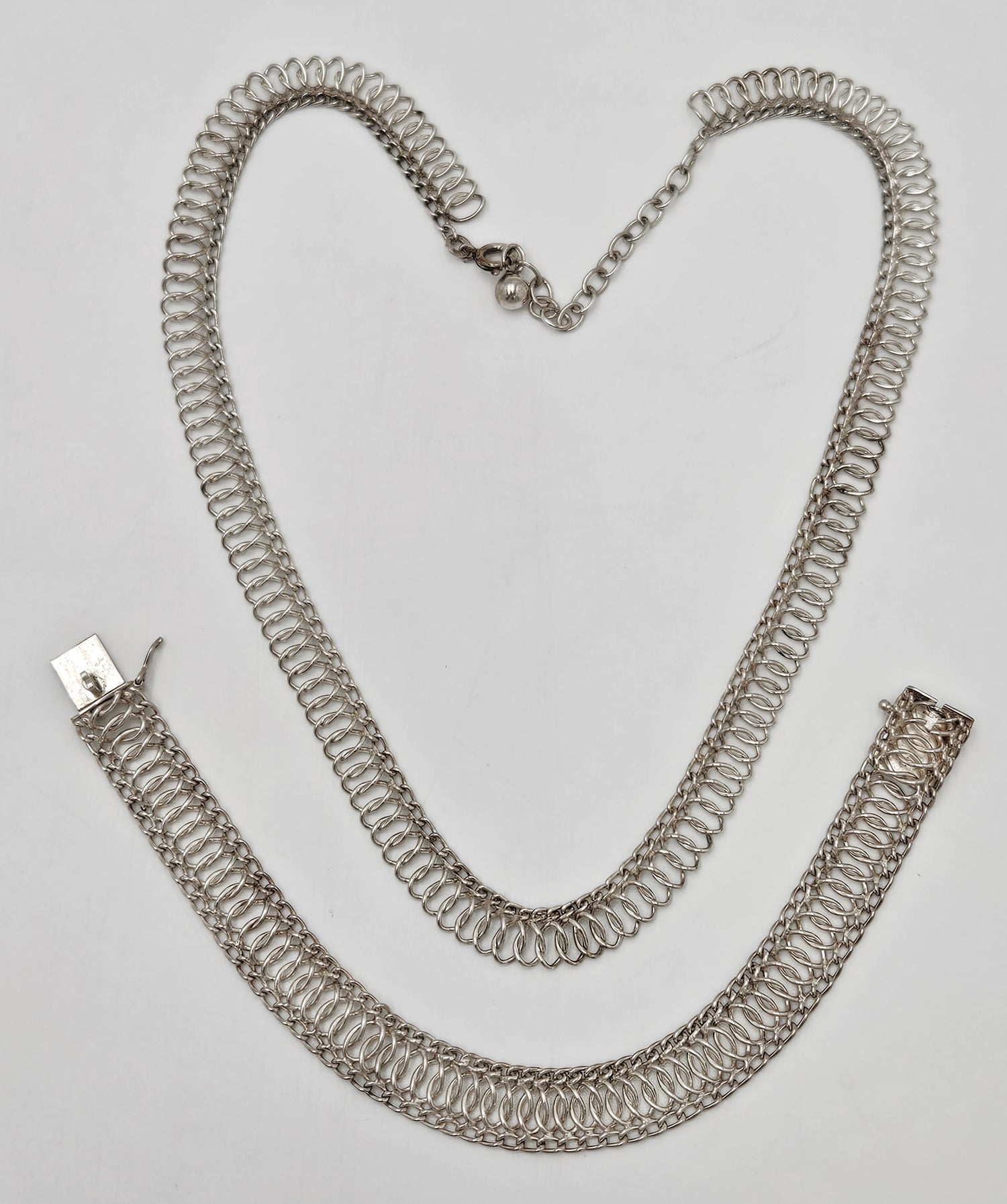 Binder Denmark sterling silver modernist Links Necklace Bracelet Set 1940-50s, view 1 of 10