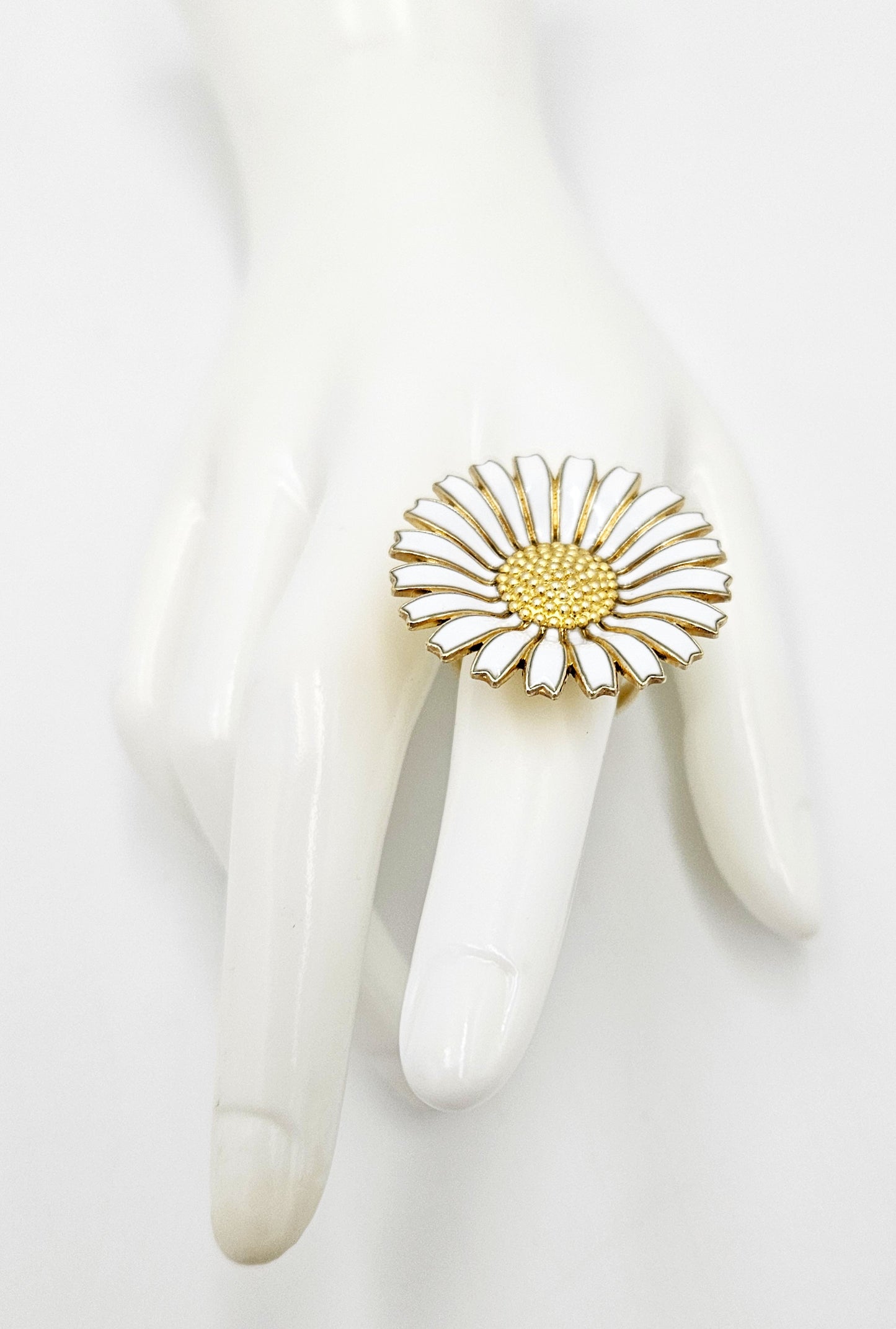 Superb Anton Michelsen Denmark Sterling & Enamel Large Daisy Flower Ring 40s