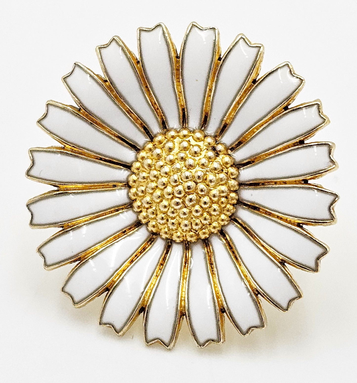 Superb Anton Michelsen Denmark Sterling & Enamel Large Daisy Flower Ring 40s