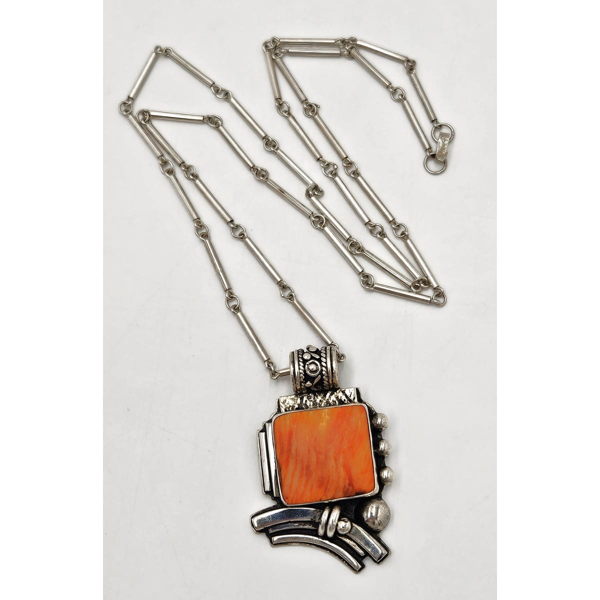 OOAK Victor Yurivilca Sterling Spiny Oyster Abstract Large Statement Necklace, silver, multicolor, orange - image 4