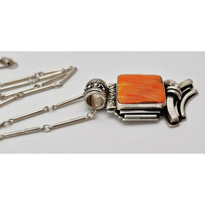 OOAK Victor Yurivilca Sterling Spiny Oyster Abstract Large Statement Necklace, silver, multicolor, orange - image 5
