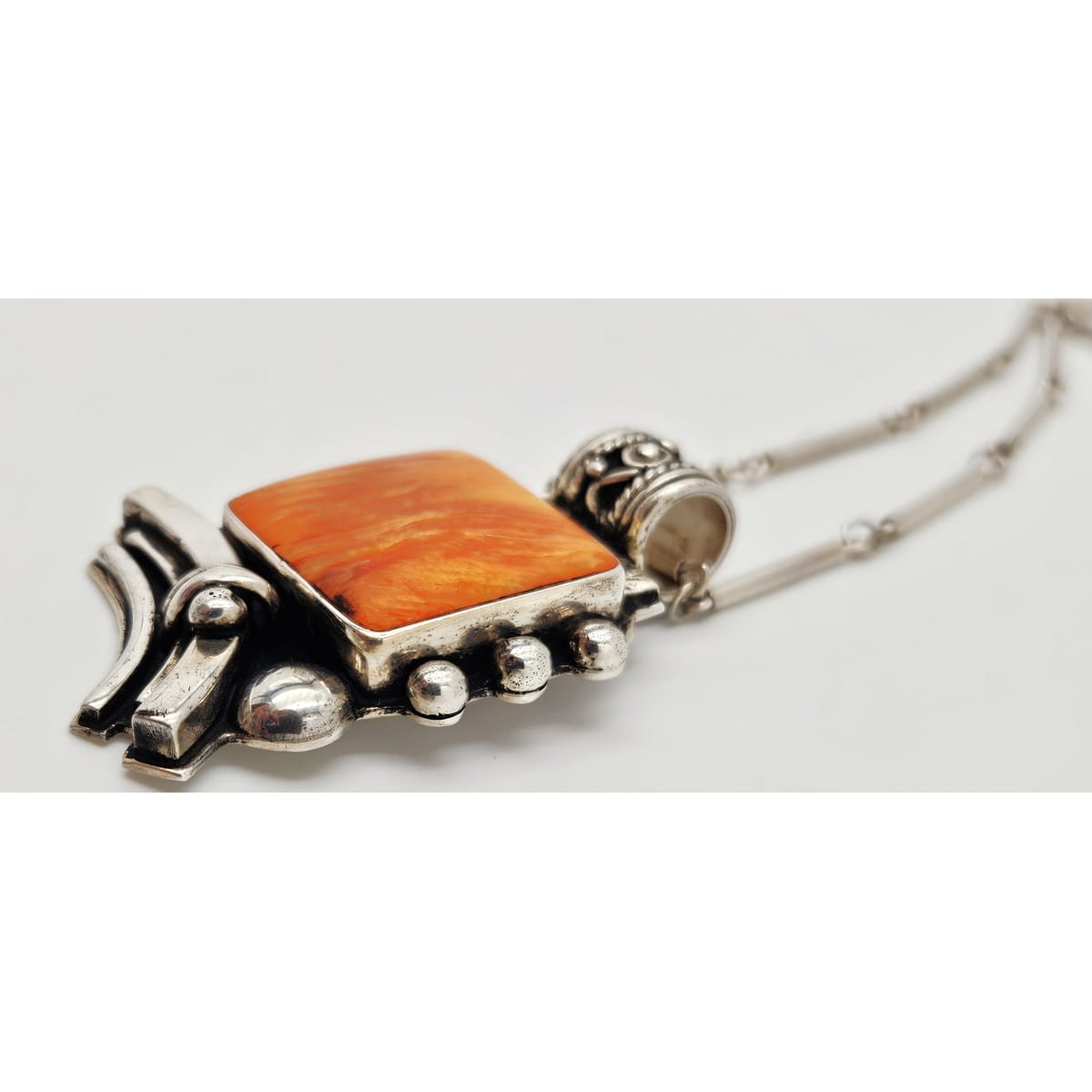 OOAK Victor Yurivilca Sterling Spiny Oyster Abstract Large Statement Necklace, silver, multicolor, orange - image 6