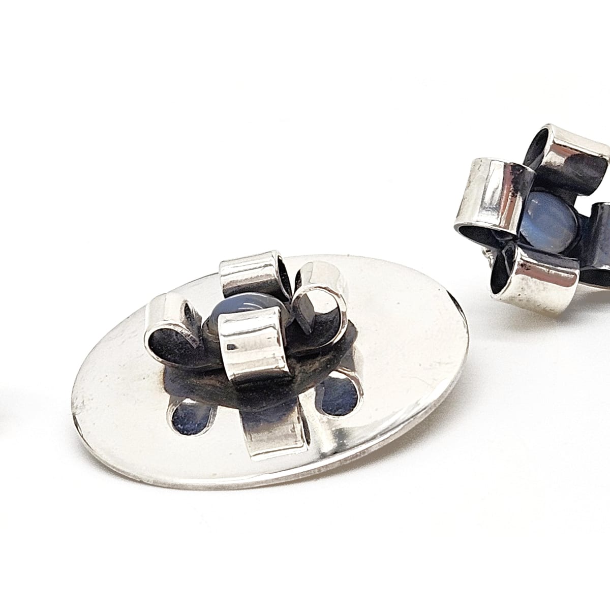 Superb Rare Sam Kramer Sterling Moonstone Brooch Earrings Demi Parure Set, multicolor, silver, sterling silver - image 6 of 10