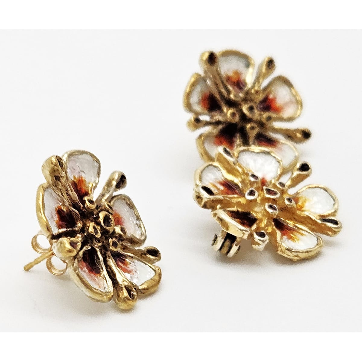 David Andersen Sterling Enamel 3D Flower Pin Earrings Demi Parure Set 1960s, multicolor, floral, gold - image 4 of 9