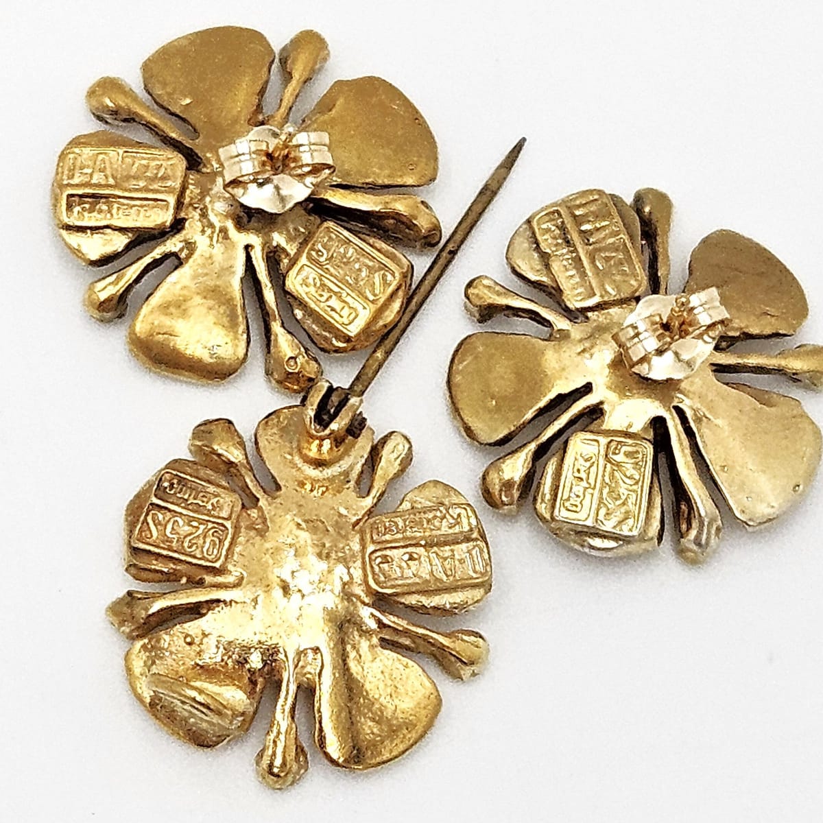 David Andersen Sterling Enamel 3D Flower Pin Earrings Demi Parure Set 1960s, multicolor, floral, gold - image 6 of 9