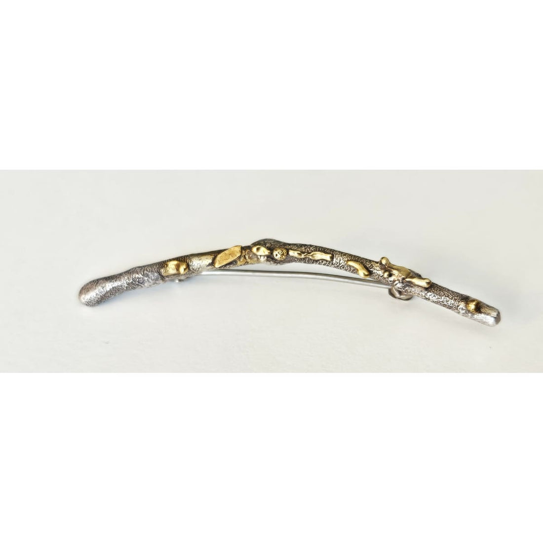 MCM Sterling Artisan Brooch Jewelry Artisan Signed Sterling w/ 24k Gold Accents Modernist Twig Branch Leaves Brooch