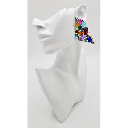 Bill Schiffer Large abstract Lucite and Rhinestones Earrings Signed 1989, view 2 of 9