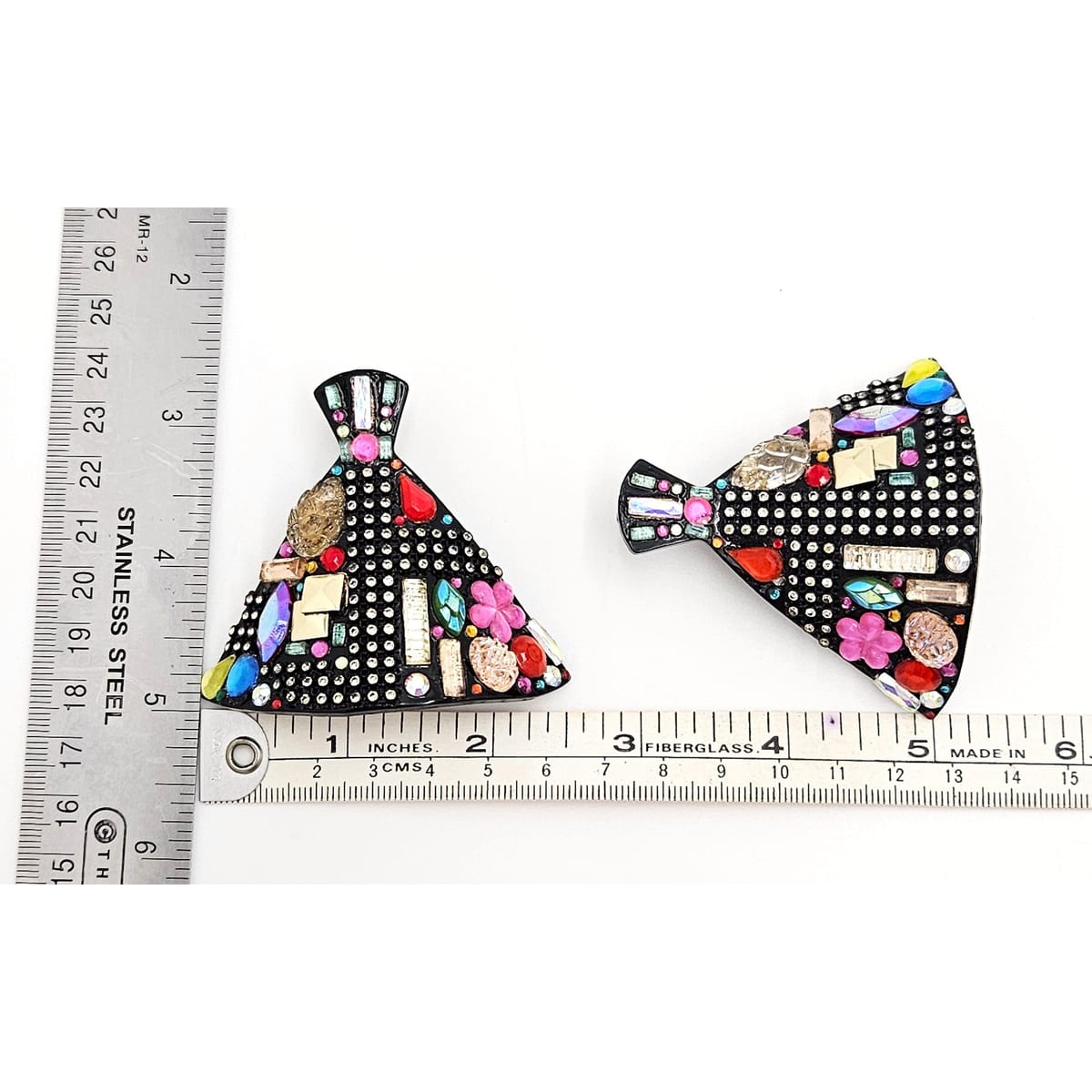 Bill Schiffer Large abstract Skyline Lucite Rhinestones Earrings Signed 1987, view 10 of 10