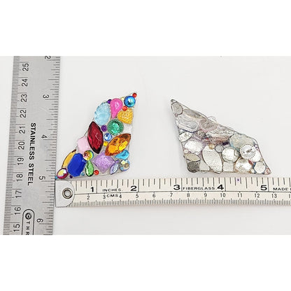 Bill Schiffer Large abstract Lucite and Rhinestones Earrings Signed 1989, view 5 of 9