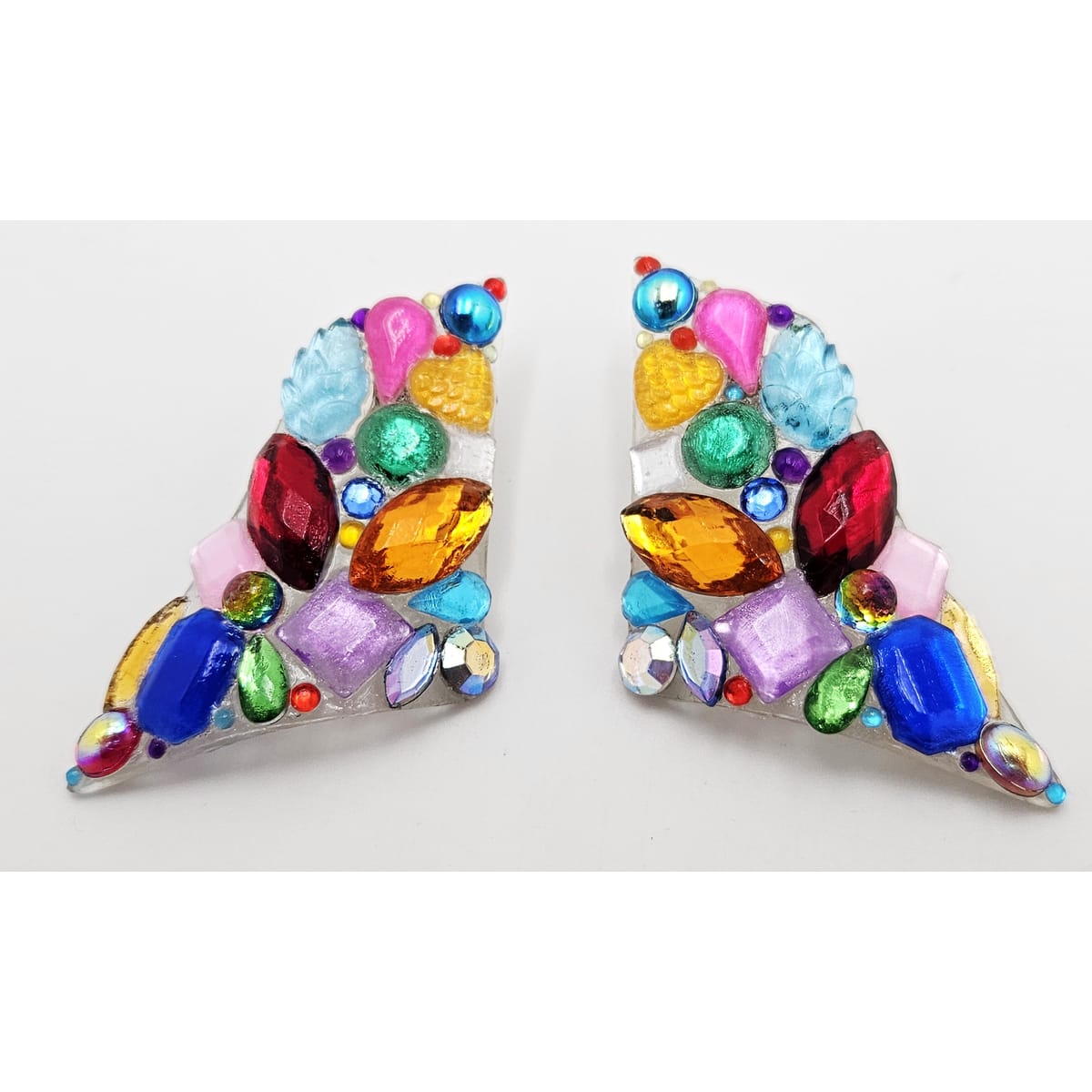 Bill Schiffer Large abstract Lucite and Rhinestones Earrings Signed 1989, view 1 of 9