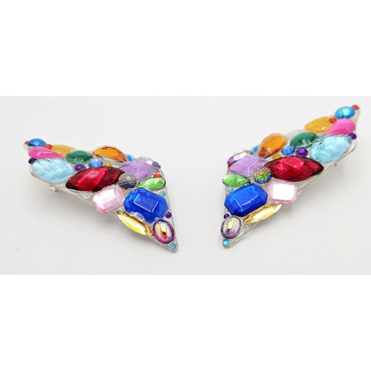 Bill Schiffer Large abstract Lucite and Rhinestones Earrings Signed 1989, view 7 of 9