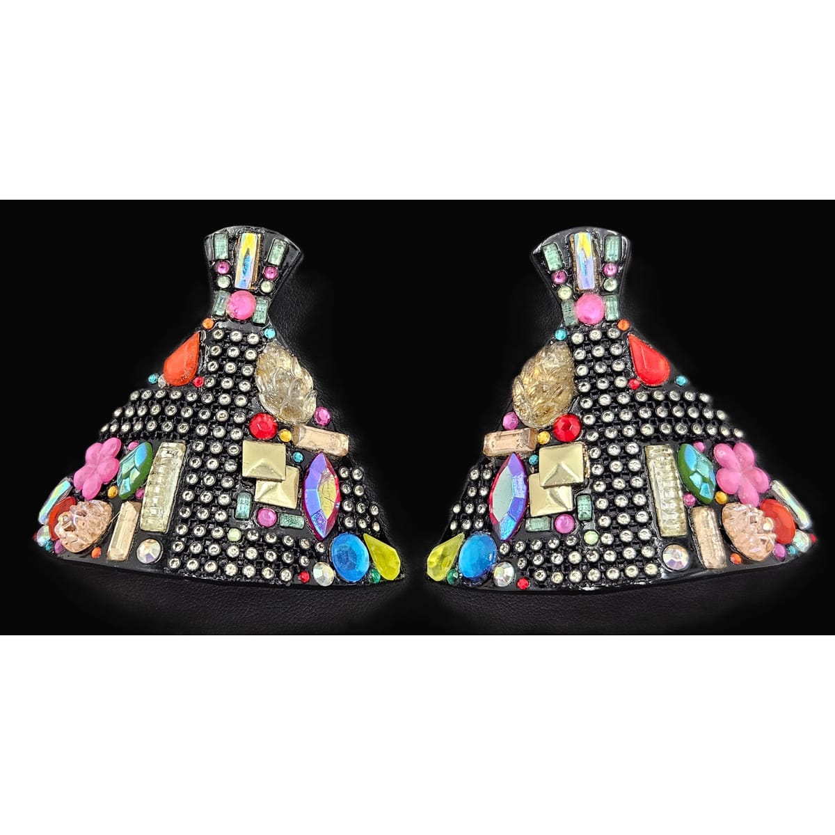 Bill Schiffer Large abstract Skyline Lucite Rhinestones Earrings Signed 1987, view 4 of 10