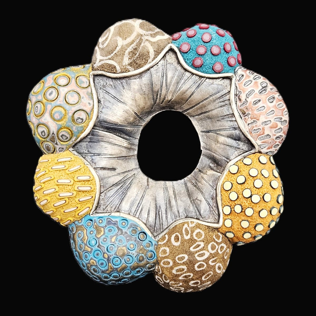 Vintage XL sterling silver and Polymer Clay Hydro Style Signed Ford Forlano Brooch, view 1 of 10