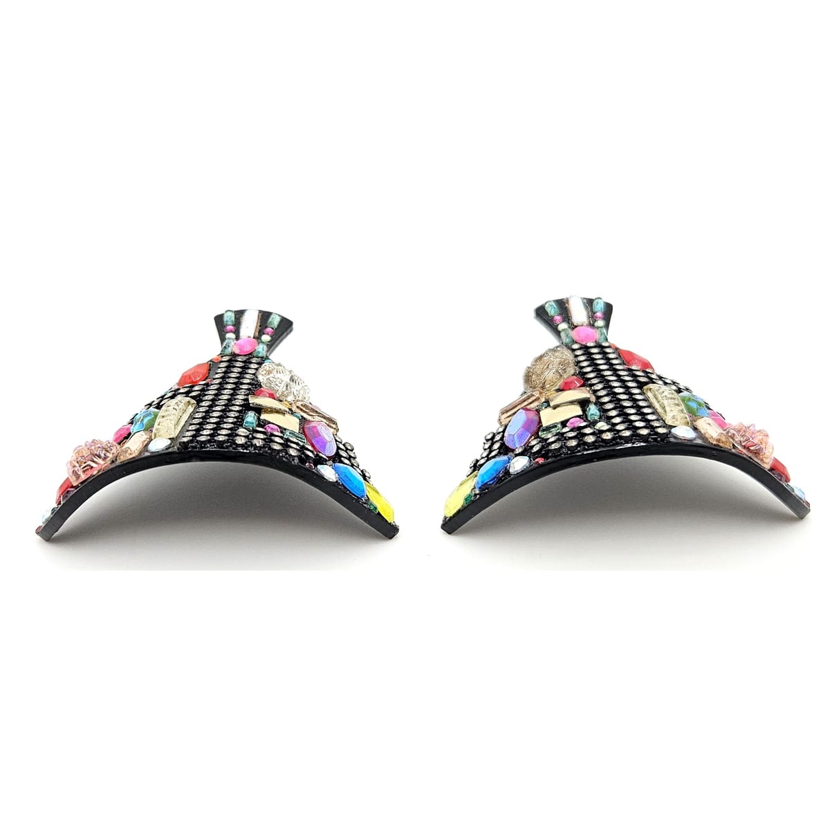 Bill Schiffer Large abstract Skyline Lucite Rhinestones Earrings Signed 1987, view 5 of 10